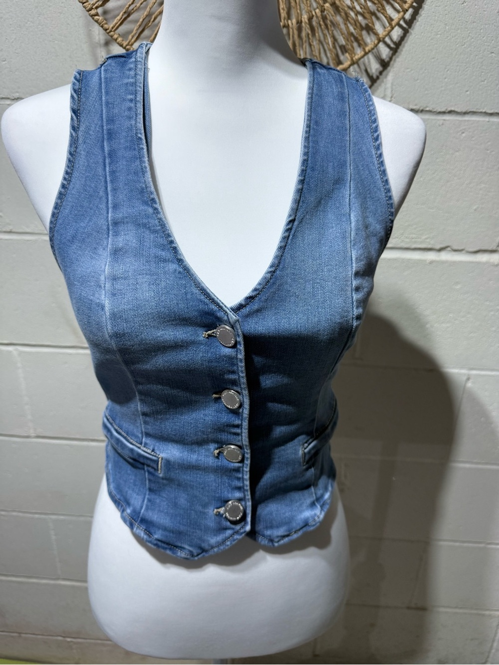 Oat New York Blue Denim Button-Front Vest
